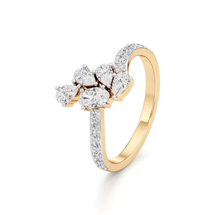 Asymmetrical Botanical Cluster Ring in 925 silver 18k Gold Plated