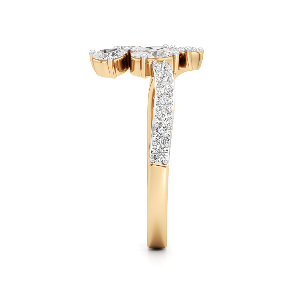 Asymmetrical Botanical Cluster Ring in 925 silver 18k Gold Plated