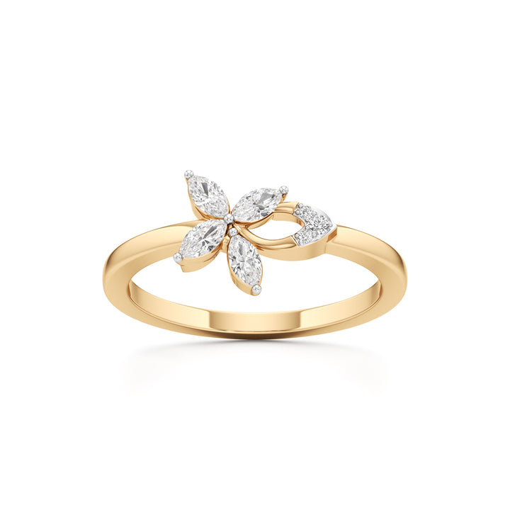 Dainty Four-Leaf Marquise Bloom Ring in 925 silver 18k Gold Plated