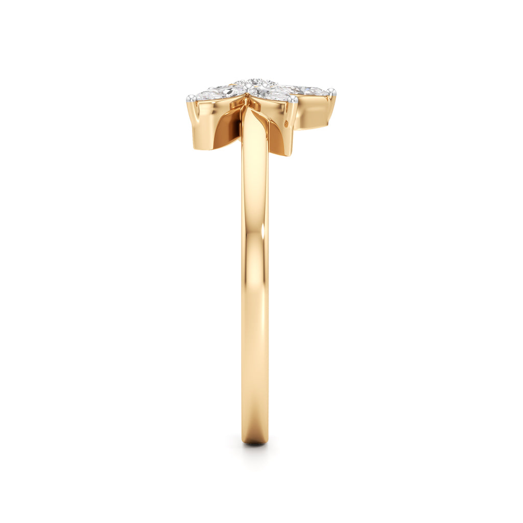 Dainty Four-Leaf Marquise Bloom Ring in 925 silver 18k Gold Plated