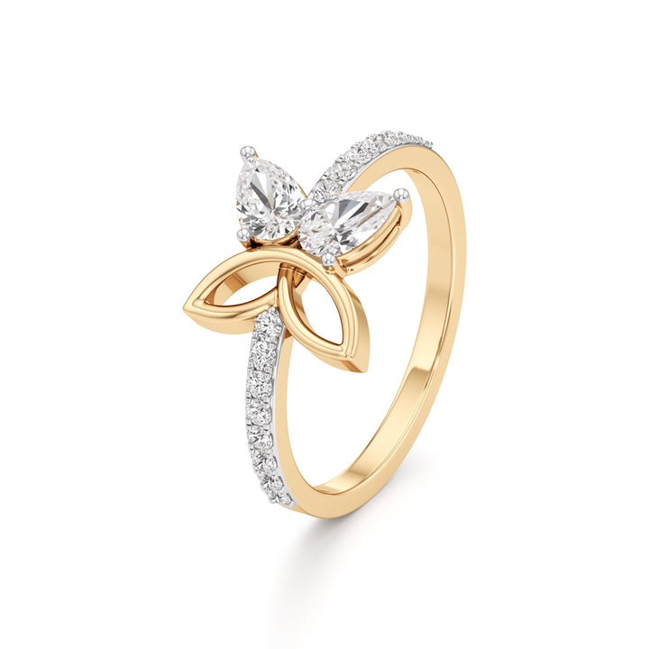 Botnical Four-Leaf Marquise Bloom Ring in 925 silver 18k Gold Plated