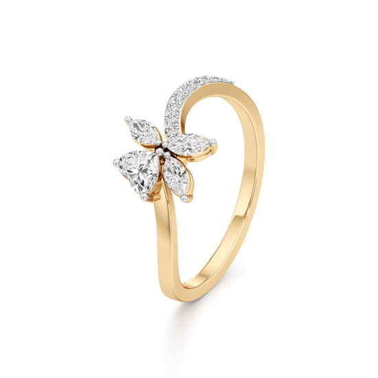 Heart & Marquise Floral Bypass Ring in 925 silver 18k Gold Plated