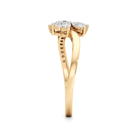Heart & Marquise Floral Bypass Ring in 925 silver 18k Gold Plated