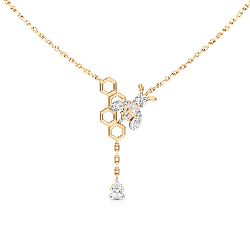 925 Silver 18k Gold Plated Honeybee & Hexagon Drop Pendant