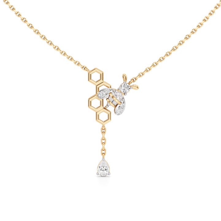 925 Silver 18k Gold Plated Honeybee & Hexagon Drop Pendant