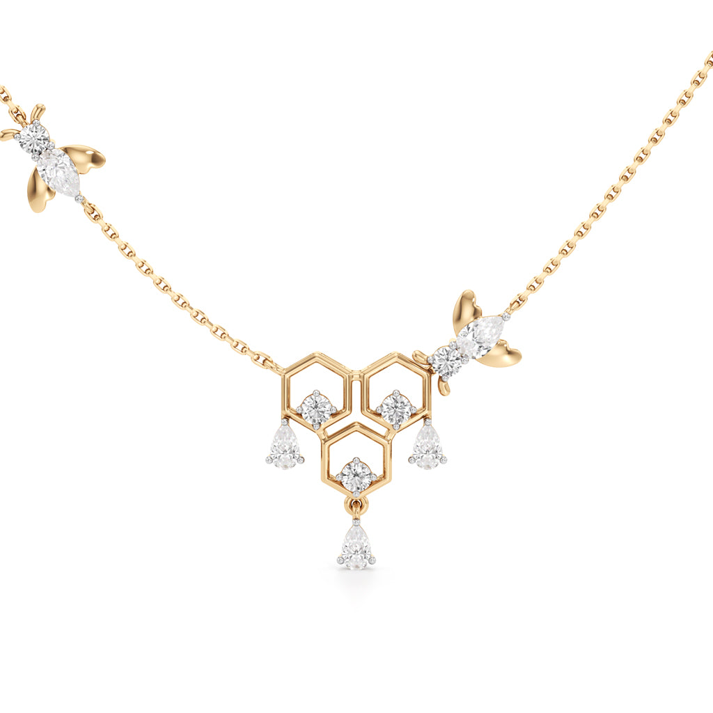 925 Silver 18k Gold Plated Honeycomb & Dual Bee Station Pendant
