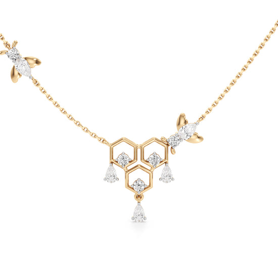 925 Silver 18k Gold Plated Honeycomb & Dual Bee Station Pendant