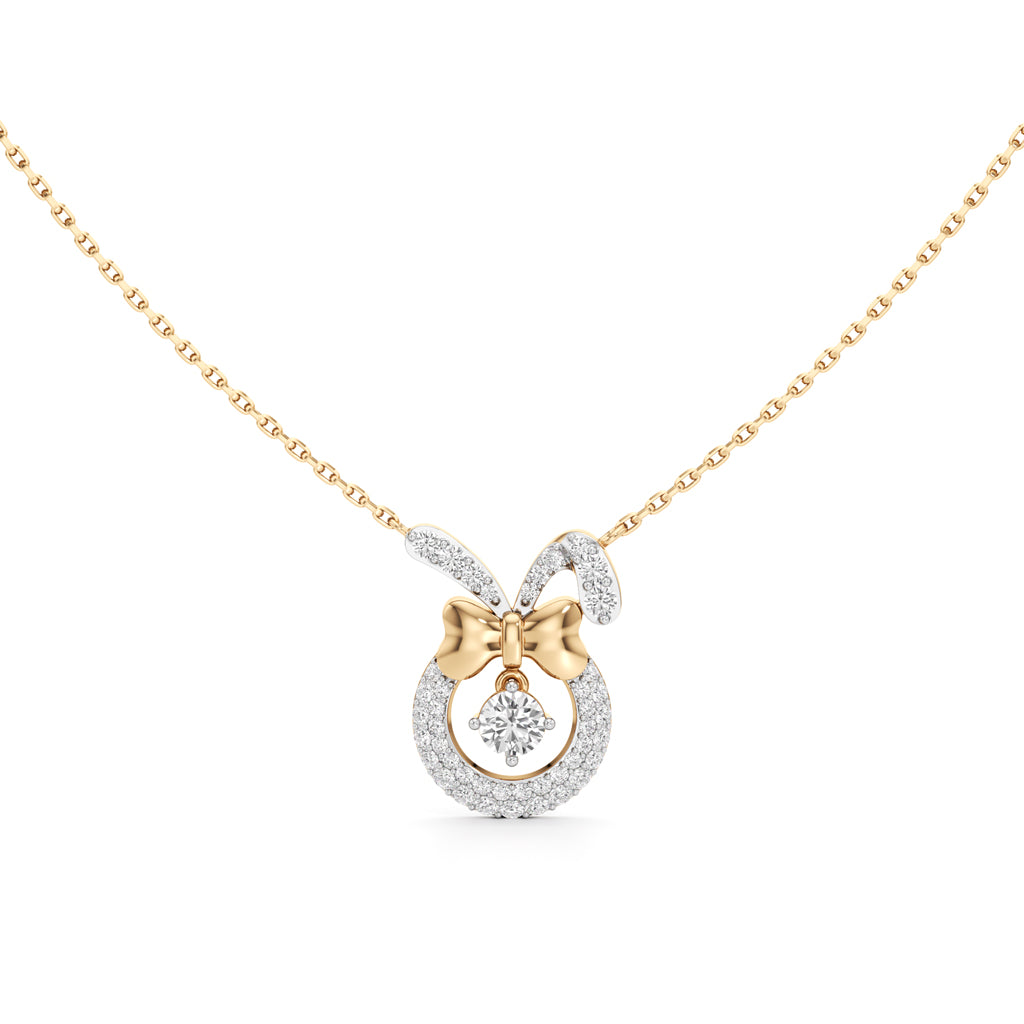 925 Silver 18k Gold Plated Whimsical Bunny Bow Dancing Stone Pendant