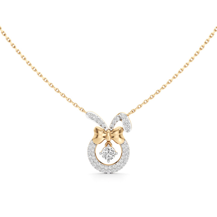 925 Silver 18k Gold Plated Whimsical Bunny Bow Dancing Stone Pendant