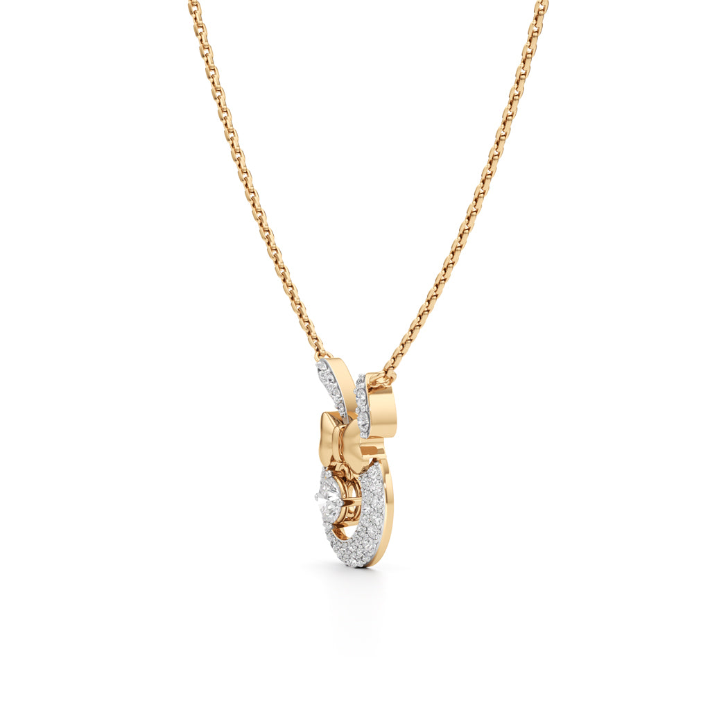 925 Silver 18k Gold Plated Whimsical Bunny Bow Dancing Stone Pendant