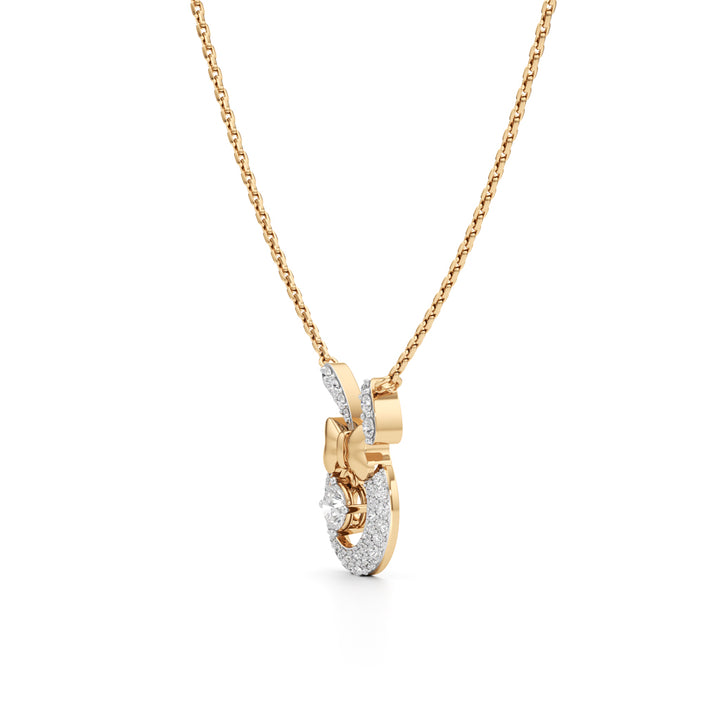 925 Silver 18k Gold Plated Whimsical Bunny Bow Dancing Stone Pendant