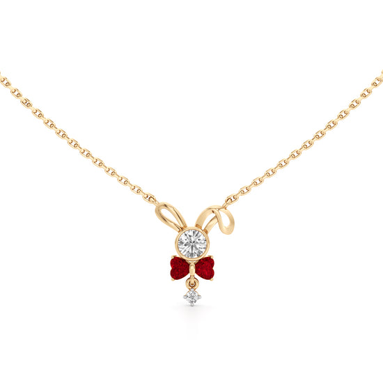 925 Silver 18k Gold Plated Ruby Red Bow Bunny Pendant