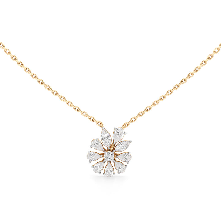 925 Silver 18K Gold Plated Floral Lab Grown Diamond Pendant