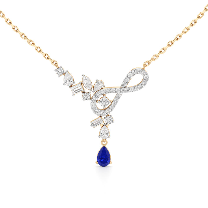 Elegant 925 Silver 18k Gold Plated Lab Grown Diamond & Blue Pear Sapphire Pendant