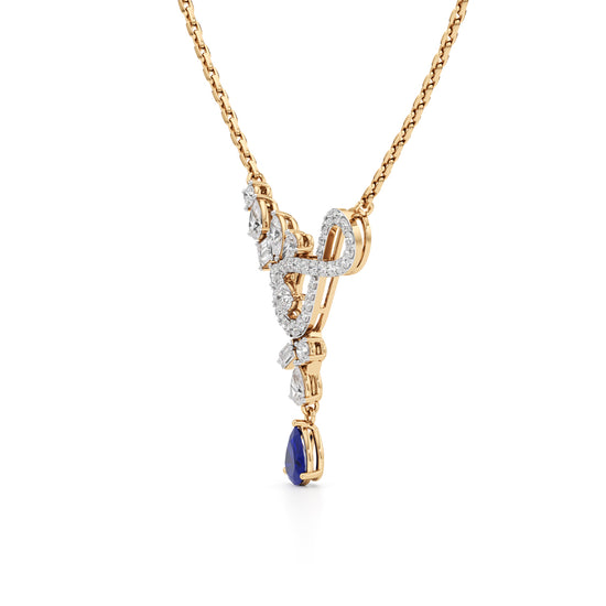 Elegant 925 Silver 18k Gold Plated Lab Grown Diamond & Blue Pear Sapphire Pendant