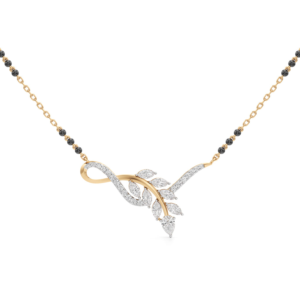 925 Silver 18k Gold Plated Leaf Motif Mangalsutra